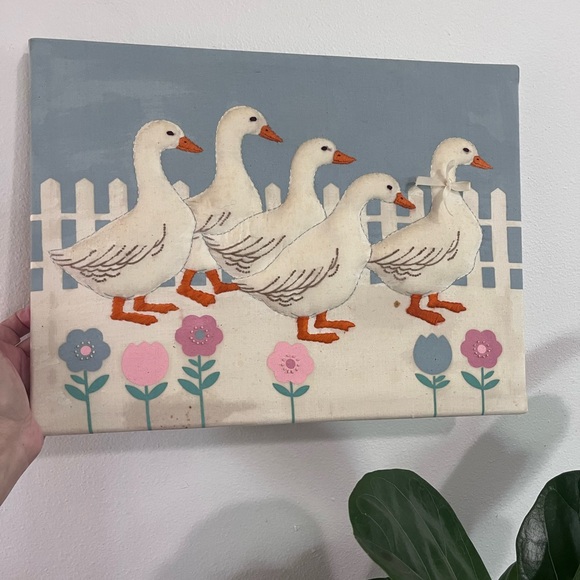 Vintage Country geese quilted wall picture Other - Vintage  parade country greesequilted stitchery picture